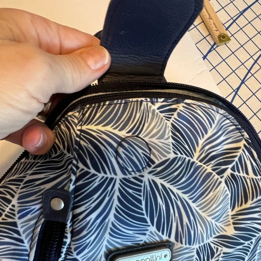Leaf-Print Navy and White Women’s Convertible Shoulder Bag